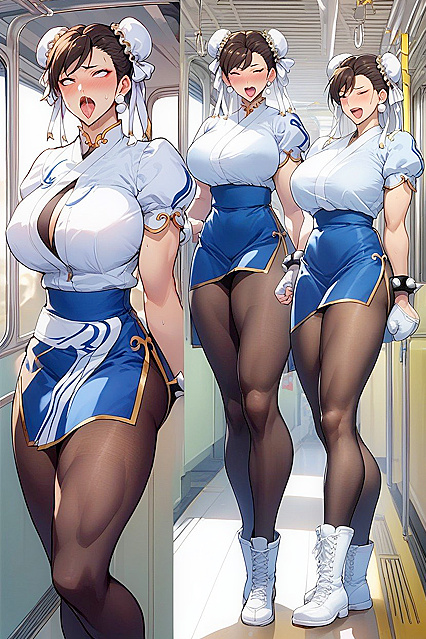 Takeda Hiromitsu Style at Metro Station with Busty beauties in Hentai AI Image