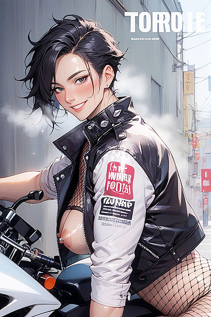 Motorcycle Jacket Close-Up on Magazine Cover Turns intoSteamy Hentai AI Image