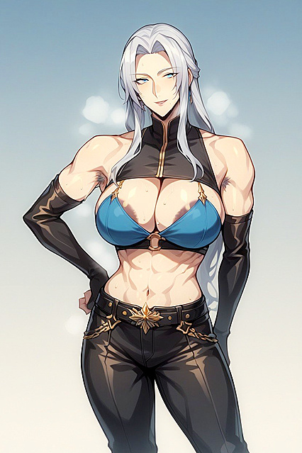 Sharp-Eyed Beauty with Sephiroth’s Hairstyle and Blue Eyes in Hentai AI Pleasure