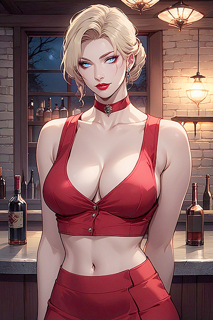 Navel Licking and Lipstick Seduction in Solo Hentai AI Image