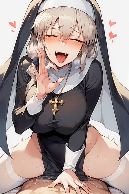 Tsuki Uzaki Blushing in a Wet Slutty Nun Outfit for Steamy Hentai Fun