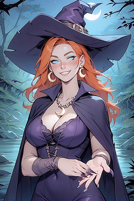 Bat Necklace Nighttime Boob Shot Sends Shivers Down Her Spine in Hentai AI Image