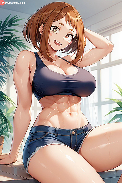 Open-Mouthed Smile, Lean Abs in Slim Hentai AI Porn