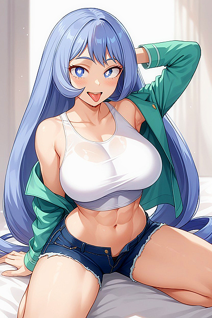 Nejire Hado from My Hero Academia Smiles Wide with Exposed Belly Button in Hentai AI Image
