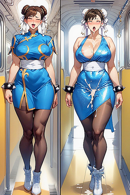 Chun Li in Glittering Dress Shows Off Her Big Boobs in Hentai AI Image