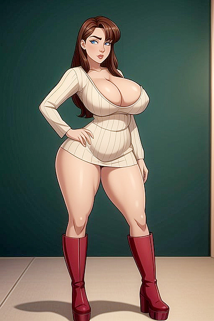 MILF Teacher's Breasts Nearly Bursting From Her Top in naughty Hentai AI Image