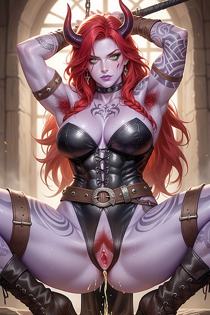 Incredibly Detailed Red-Haired Devil inMind-Bending Hentai Hentai AI Image