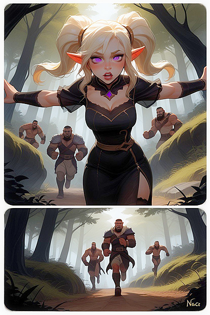 Hands Spread Wide, Running Through the Forest in Diverse Hentai AI Image