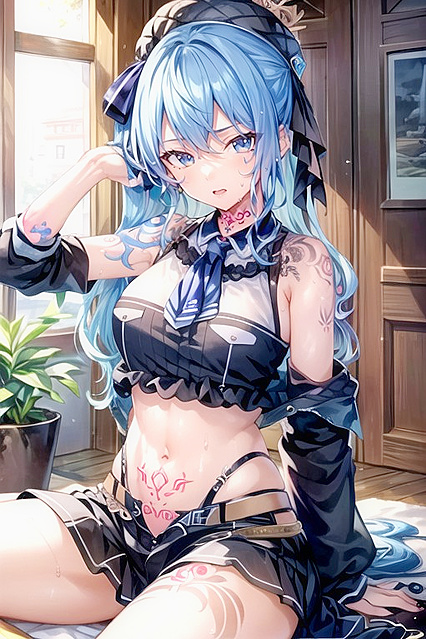 Sitting Spread-legged, Sweaty Orgasm in Hentai Hentai AI Image