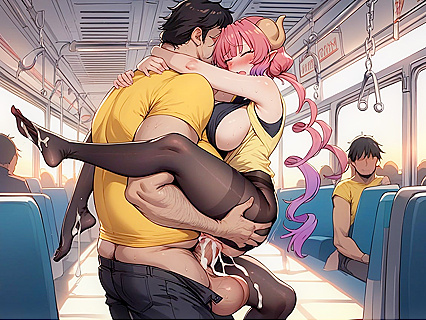 Big Ugly Fat Man Rips Black Tight Long Pants for Busty Hentai Pleasure