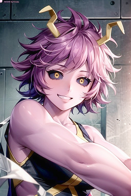 Smirking Mina Ashido from My Hero Academia flashes her chest in steamy Hentai AI Image