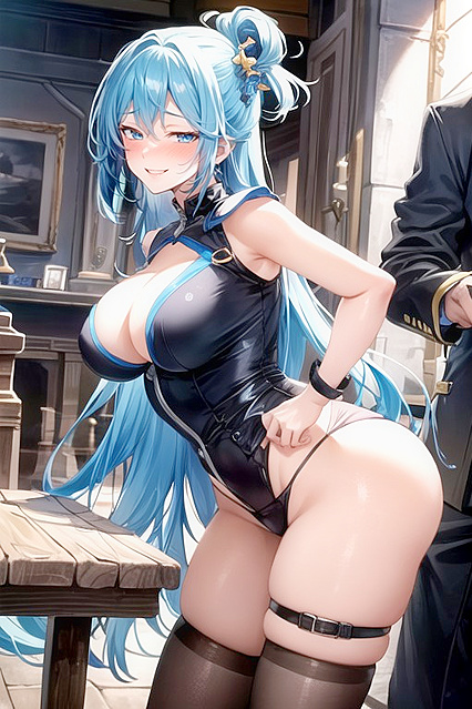 Aqua from Konosuba Bends Over Blushing for Naughty Hentai Fun