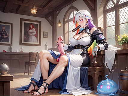 Small Breasted Cyborg Futanari Gives Intense Blowjob in Third-Person Hentai AI Image