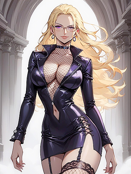 Blonde in Long Sleeves and Fishnet Thigh-Highs Teases in Hentai Hentai AI Image