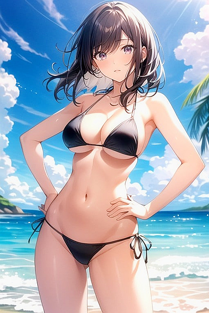Hands on Hips Bikini SlingSHOT Captured in Busty Hentai AI Image