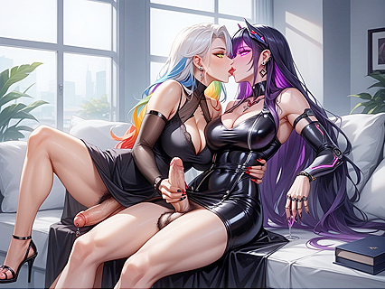 Futanari with Ball Piercings Dressed in Naughty Outfits for Steamy Hentai AI Image