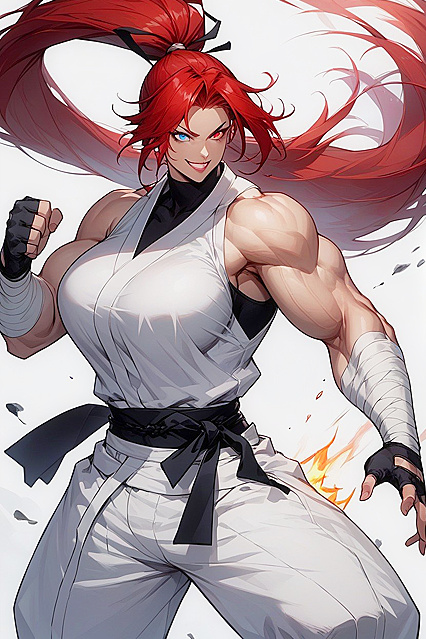 Red-Haired Beauty with Piercing Red Eyes in Pure White Background Hentai Hentai AI Image