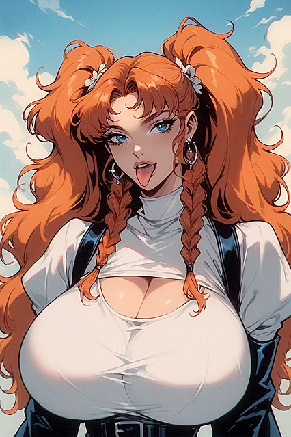 Fille Shows Off Her Tits by Lifting Them with Hands in Braids Hentai Hentai AI Image