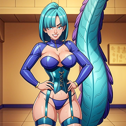 Winking Seductress in Sweat-Drenched Corset for Steamy Hentai AI Image