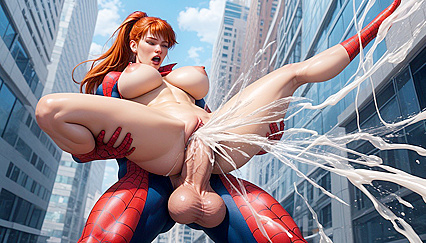 Mary Jane from Spider-Man seduces with her enormous breasts in steamy Hentai AI Image