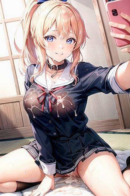 Ponytailed Cutie Masturbates and Takes Selfies in Horny Hentai AI Image