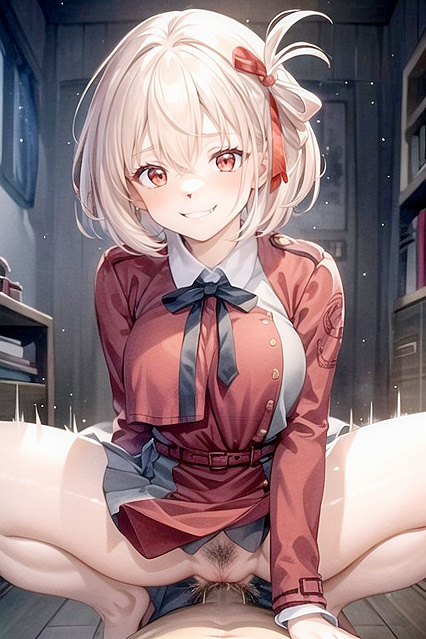 Smirking Chisato Nishikigi from Lycoris Recoil in Busty Hentai AI Image
