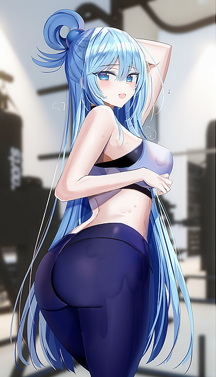 Holy Hentaided Workout! Aqua Goes Ham on Adamantine Dumbbells in Konasubafied Gymnasium