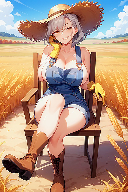 Large-Breasted Chick in Work Gloves Rides a Dick on a Chair in Horny Hentai AI