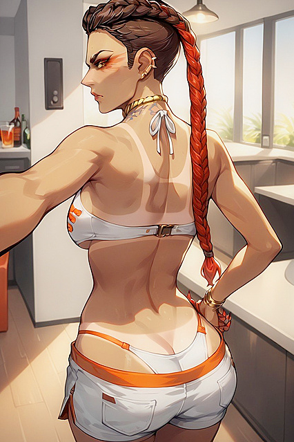 Tanned Bikini Babe Shows Off Her Slim Back in Seductive Hentai AI Image