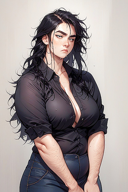 Hairy-Armed Seduction - Black Shirt and Rolled-Up Sleeves Hentai AI Image