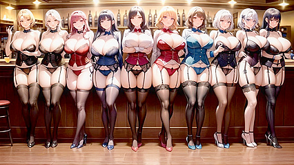 Five Girl 18+s in Nyloons and Garter Belts at the Bar Heat up the Image in Vibrant Hentai
