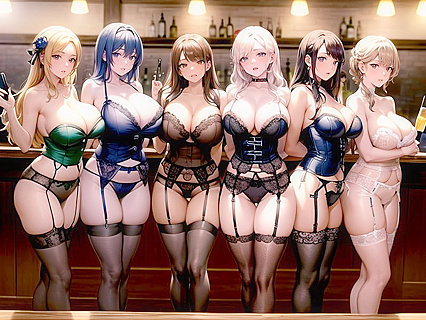 Five Girl 18+s in Nylnon Stockings and Garter Belts at the Bar - A Masterpiece ofWarm Erotic Anime