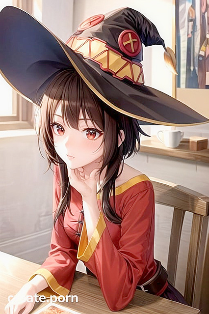 Megumin from Isekai Quartet Seduces in Korean Dress at Cafe Hentai AI Image