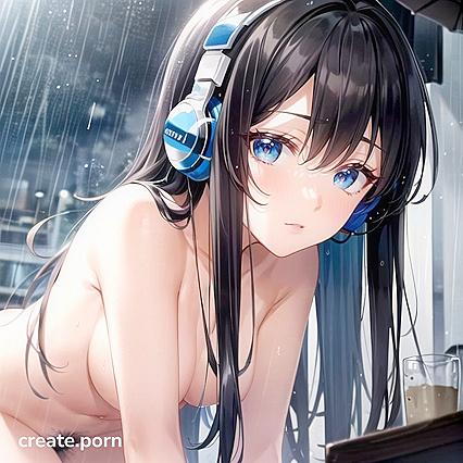 Black-Haired Babe Enjoying Rainy Day Headphone Sex in Hentai Bliss