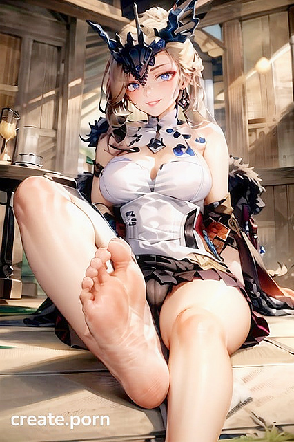 Feet Worship Fantasy - She Seductively Shows Her Feet to the Viewer in Hentai AI Image