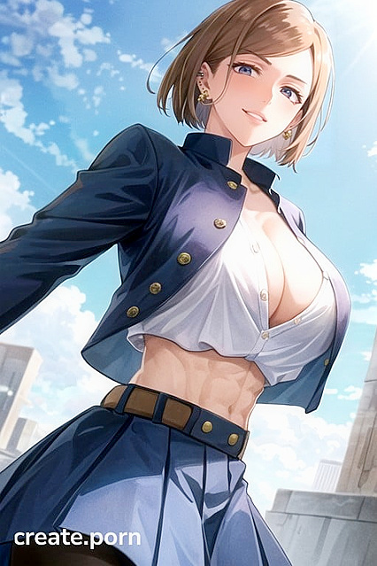 Mischievously Unbuttoning with a Blush and Sparkling Earrings in Sexy Hentai AI Image