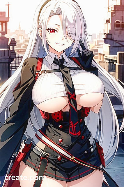 Thin-Waisted Beauty Smiles and Winks While Crossing Arms in Seductive Hentai AI Image