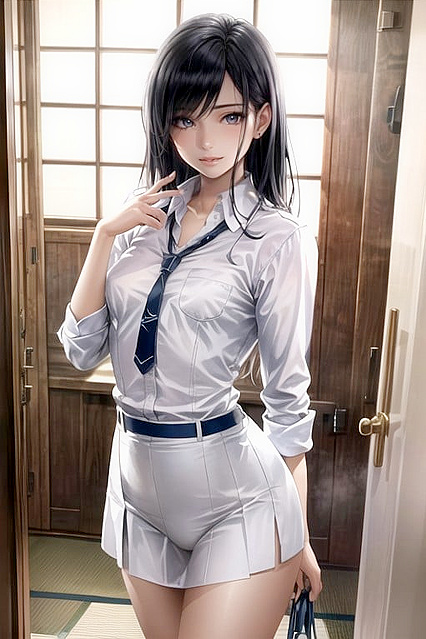 Long-Haired in BlackUniform Tempts You in Hot Hentai AI Image