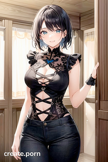 Small-Assed Anime Chick with Raven Hair Gets Wild in Short Hentai AI Image