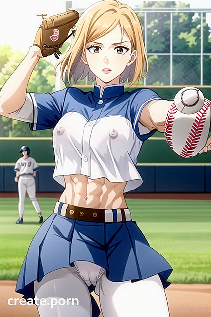 Large Breasted Babe Shows Off Her Baseball Uniform Cameltoe in Horny Hentai AI Image