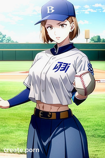 Kugisaki Nobara in Baseball Uniform Seduces with Massive Breasts in Hentai AI Image