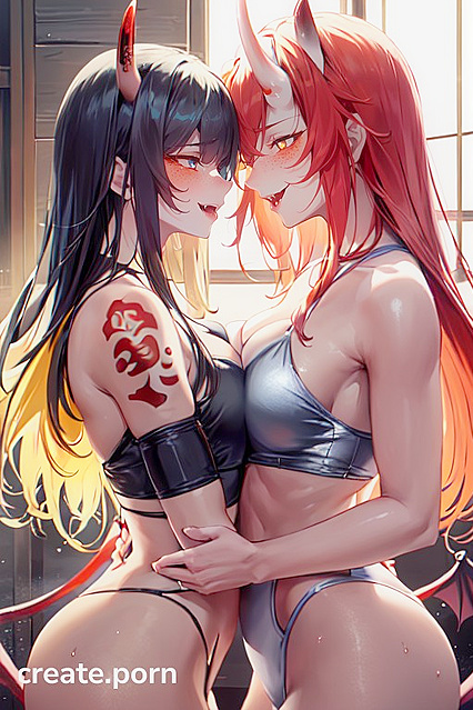 Mischievously Smiling and Blushing in Red-Skinned Straight Hentai Pleasure