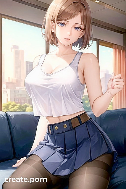 Kugisaki Nobara in a Seductive Tank Top for Steamy Jujutsu Kaisen Hentai AI Image