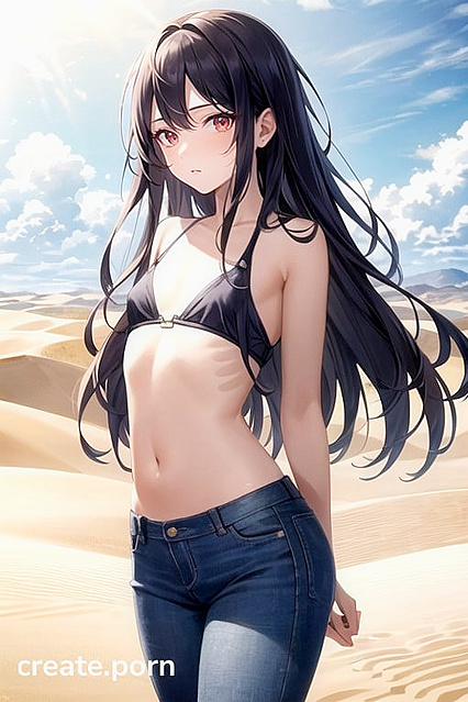 Small Breasts and Red Eyes in Jeans for Steamy Hentai AI Image