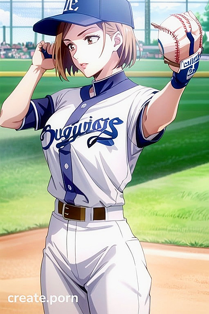 Muscular Babe in Baseball Uniform BoastsLarge Breasts in steamy Hentai AI Image