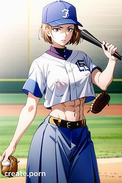 Perky Nipples Teased in a White Baseball Uniform Hentai AI Image
