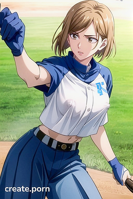 Kugisaki Nobara Wears White BaseballUniform for Steamy Jujutsu Kaisen Hentai AI Image