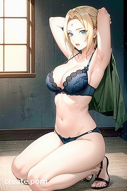 Kneeling in Lingerie While Slowly Undressing for Seductive Hentai Pleasure