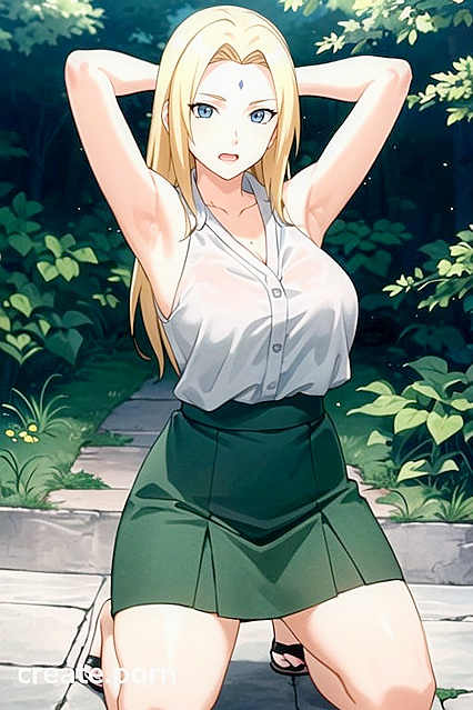 Kneeling in Her Skirt, Slowly Undressing for Seductive Hentai Pleasure