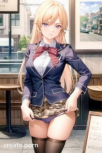 Nakiri Erina from Shokugeki no Soma Pulled Down in Cafe Hentai AI Image